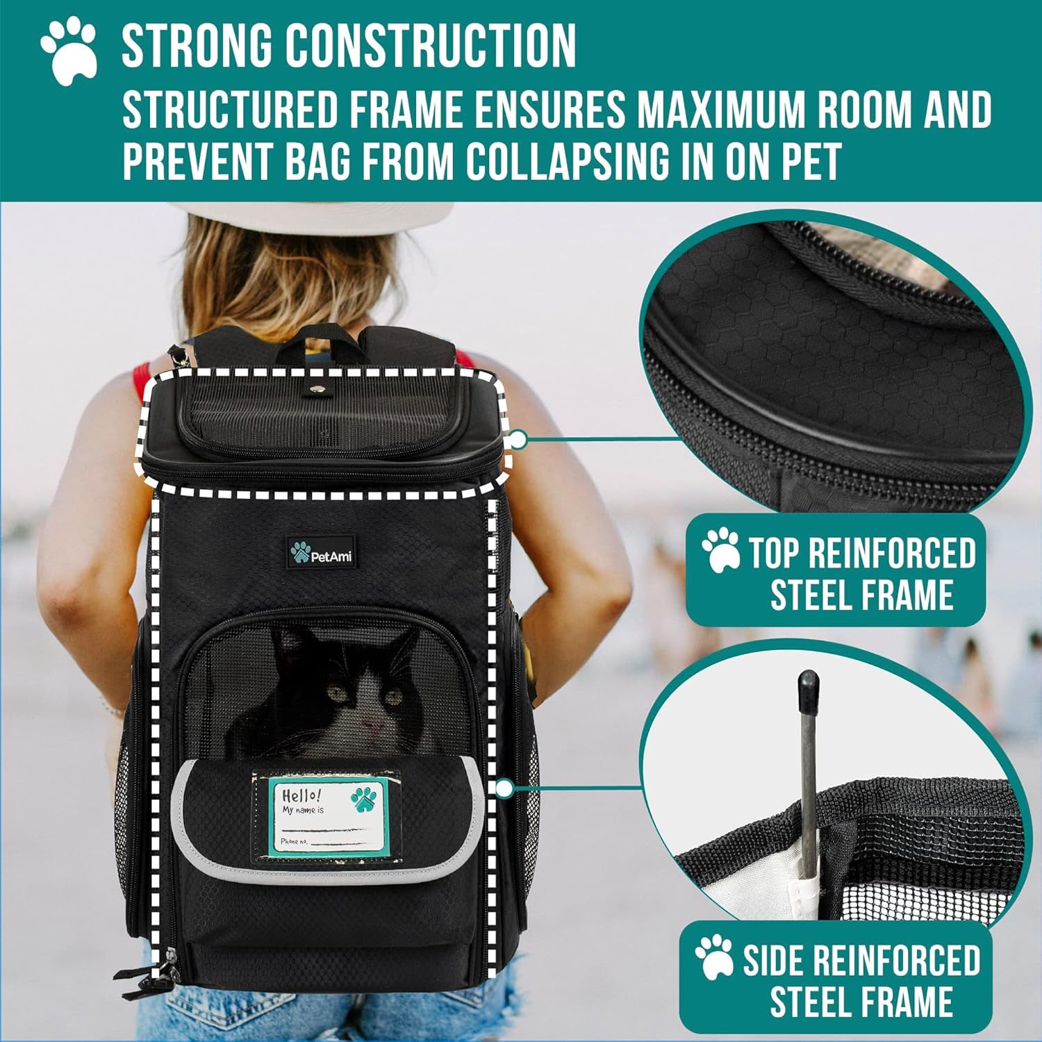 Pet Carrier Backpack for Small Cats, Dogs, Puppies | Airline Approved | Ventilated, 4 Way Entry, Safety and Soft Cushion Back Support | Collapsible for Travel, Hiking, Outdoor (Black)